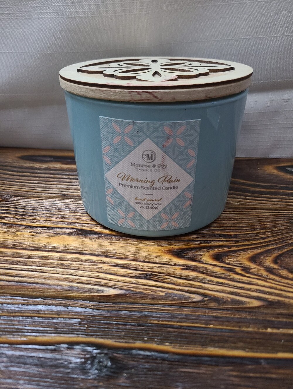 Monroe & Ivy Morning Rain Scented Hand Poured 12 oz Soy Candle